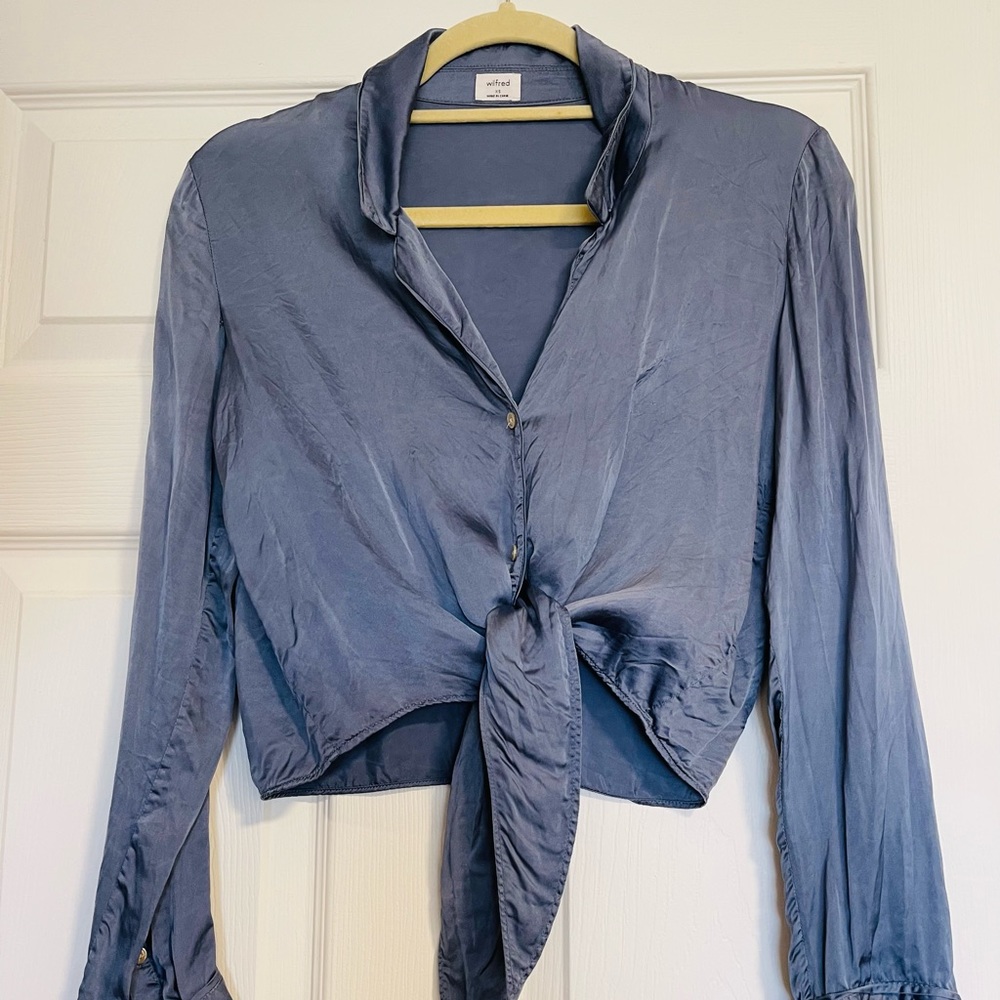Aritzia Silk Knotted Button Down Blouse
